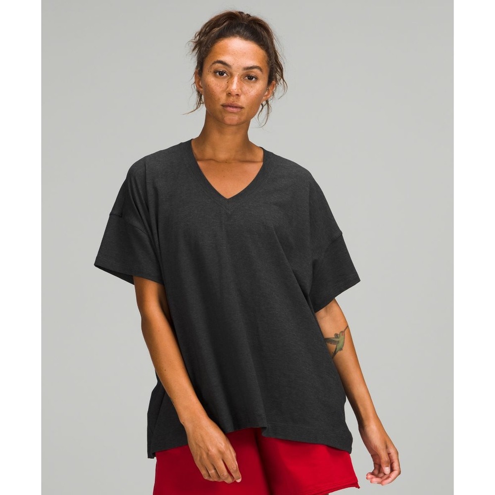Lululemon Side Tie  V-Neck Short Sleeve Tee Heathered Black Grey